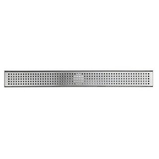 Shower Linear Drain 60 Inch Square Checker Pattern Grate Stainless Steel - w/Threaded Adaptor and Adjustable Leveling Feet