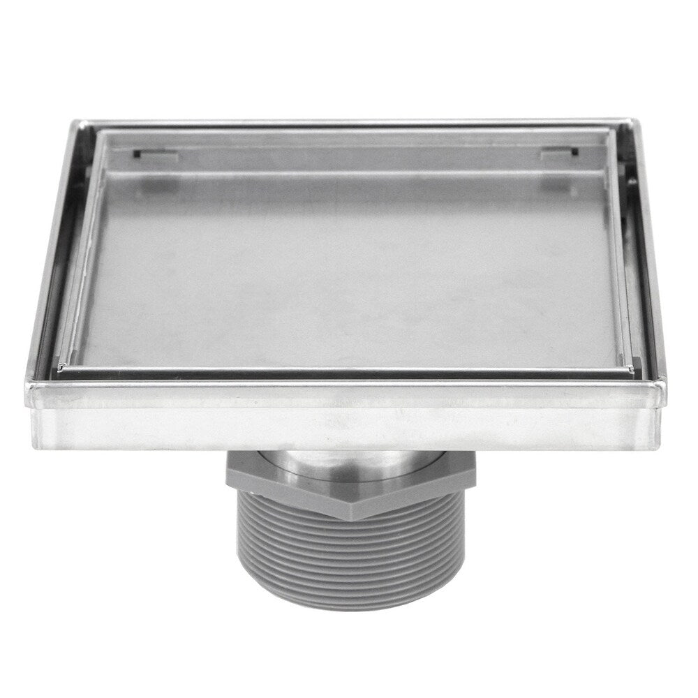 Shower Square Drain 6 inch - 2 IN 1 Reversible Tile Insert & Flat Grate Brushed Stainless Steel Finish