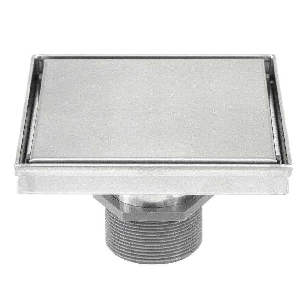 Shower Square Drain 6 inch - 2 IN 1 Reversible Tile Insert & Flat Grate Brushed Stainless Steel Finish
