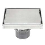 Shower Square Drain 6 inch - 2 IN 1 Reversible Tile Insert & Flat Grate Brushed Stainless Steel Finish