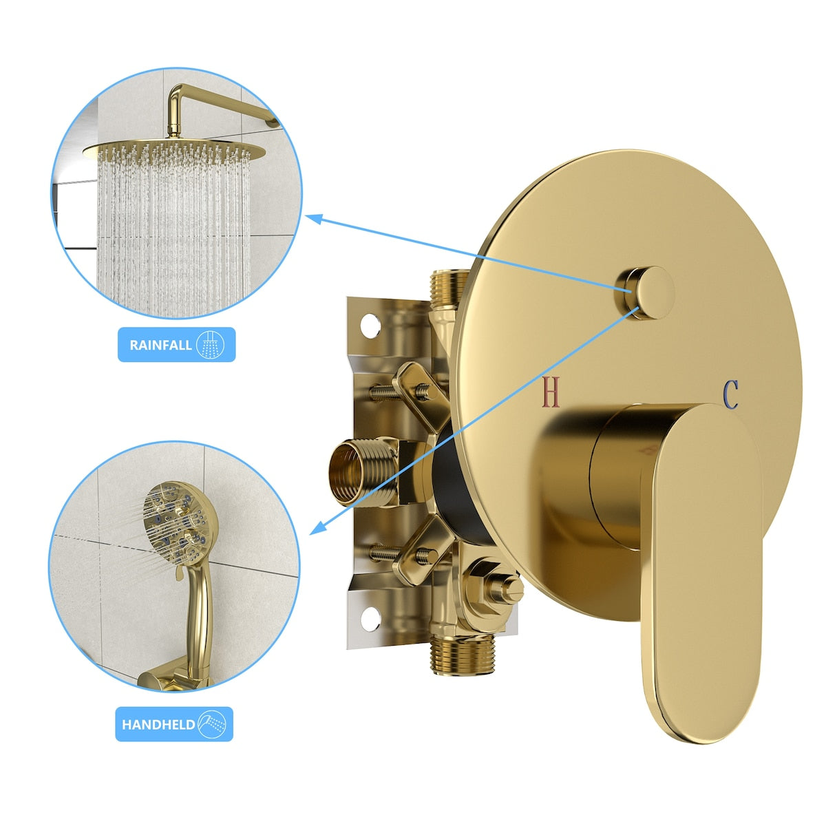 Shower System Pressure Wall Mounted Shower Faucet Set with Handheld - 10 x 10