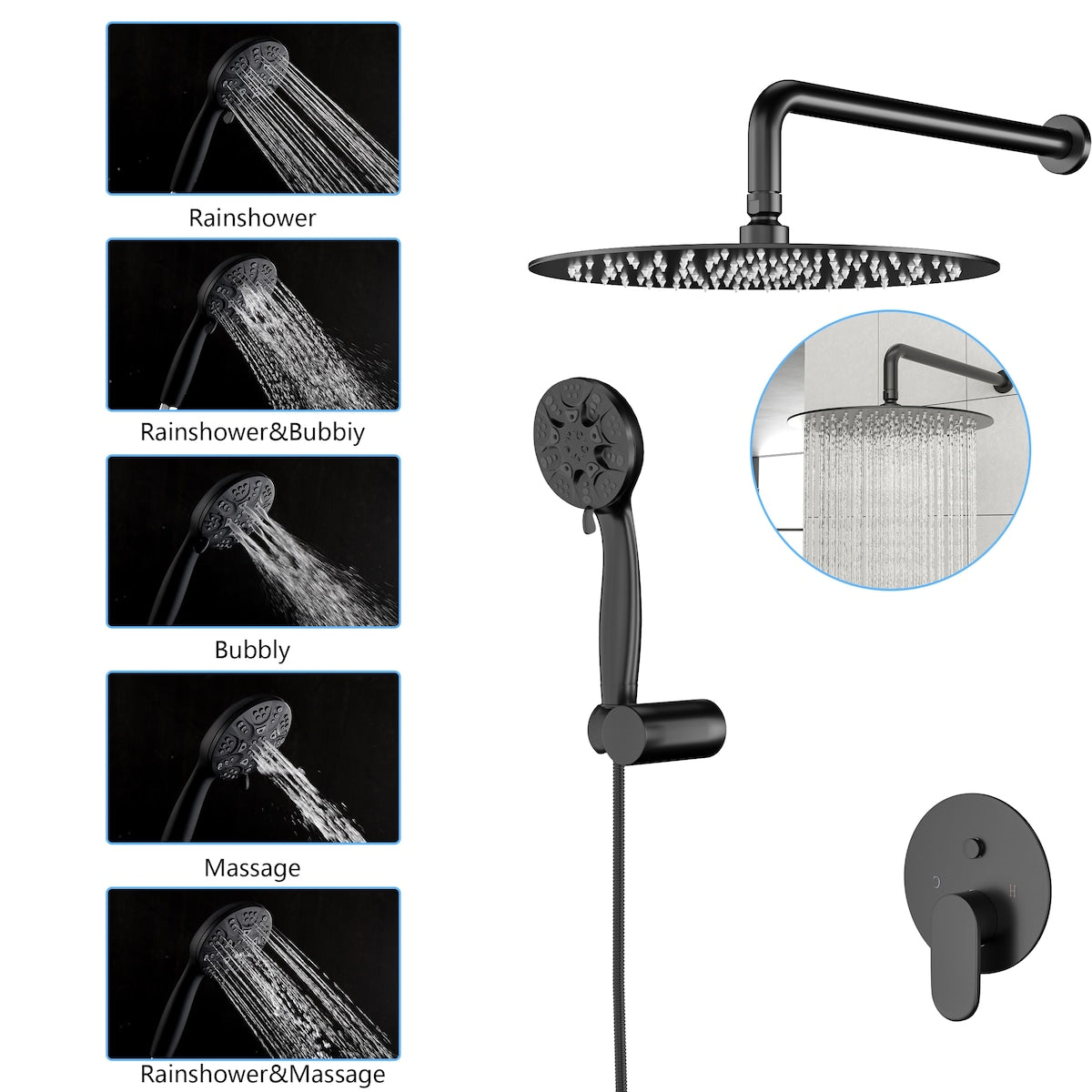 Shower System Pressure Wall Mounted Shower Faucet Set with Handheld - 10 x 10