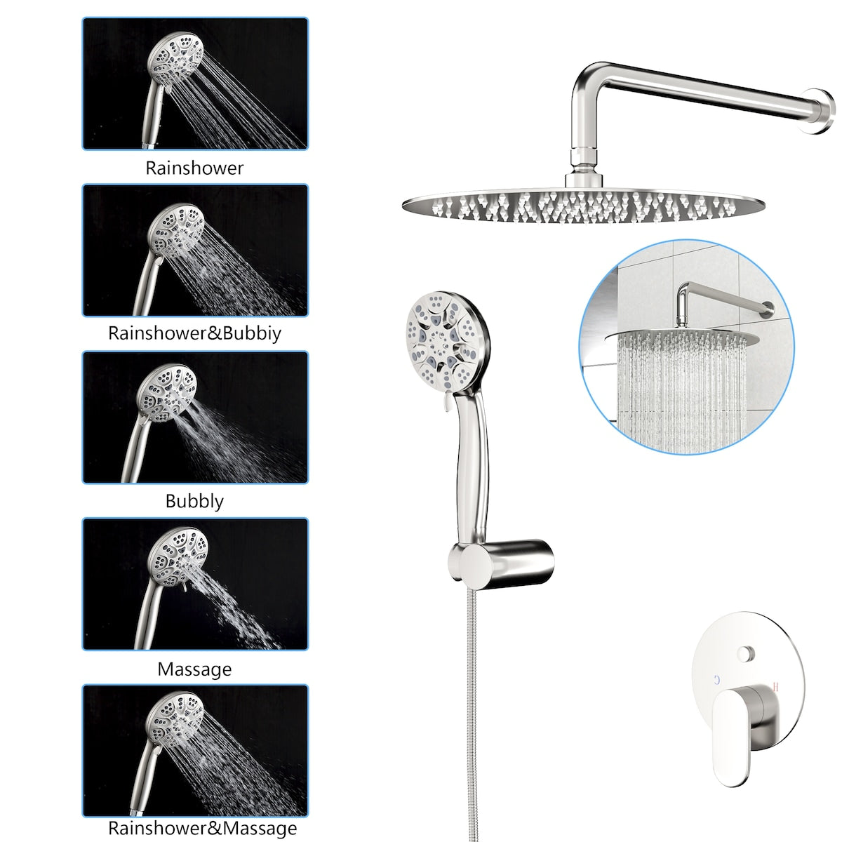 Shower System Pressure Wall Mounted Shower Faucet Set with Handheld - 10 x 10