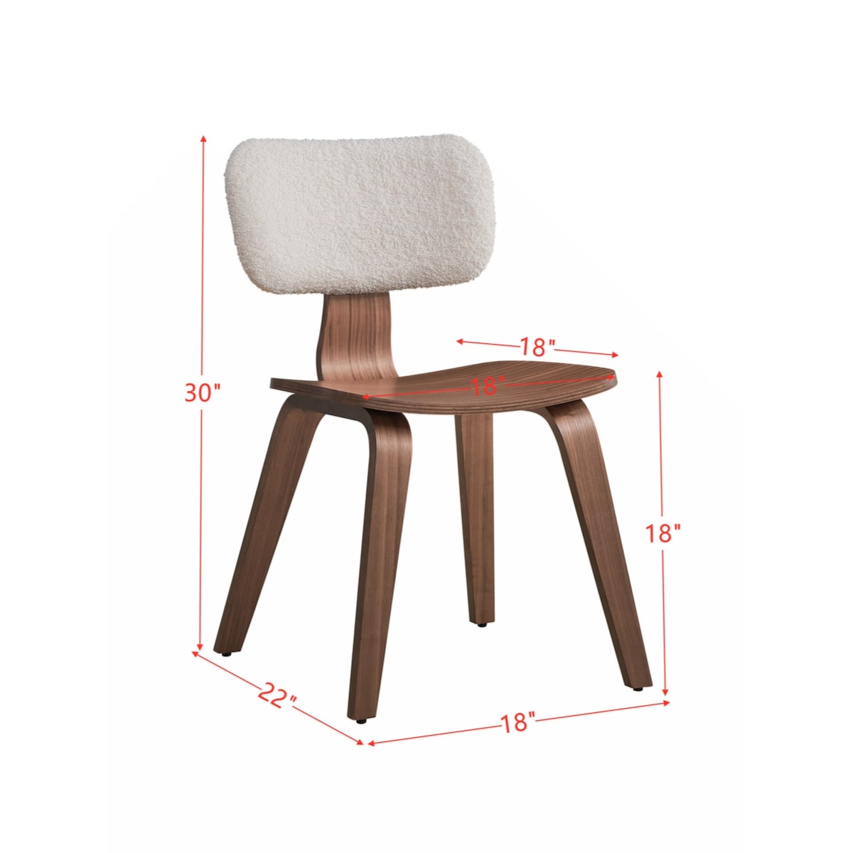 Side Chair (Set-2), White Boucle & Walnut Finish