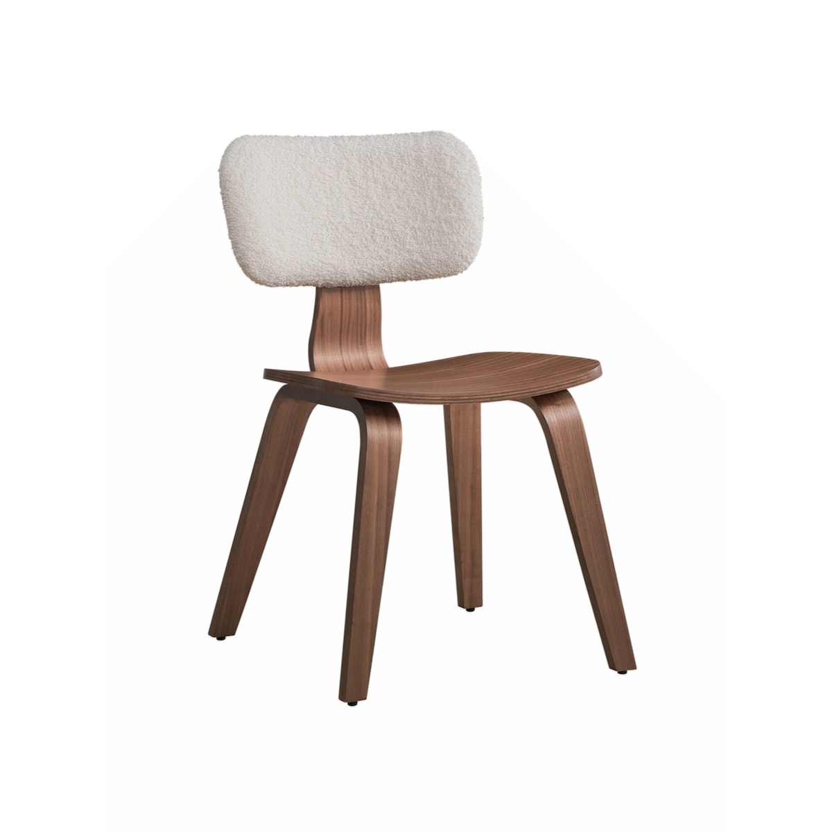 Side Chair (Set-2), White Boucle & Walnut Finish
