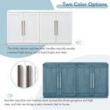 Sideboard Buffet Cabinet with 4 Doors and Shelves and Silver Handles