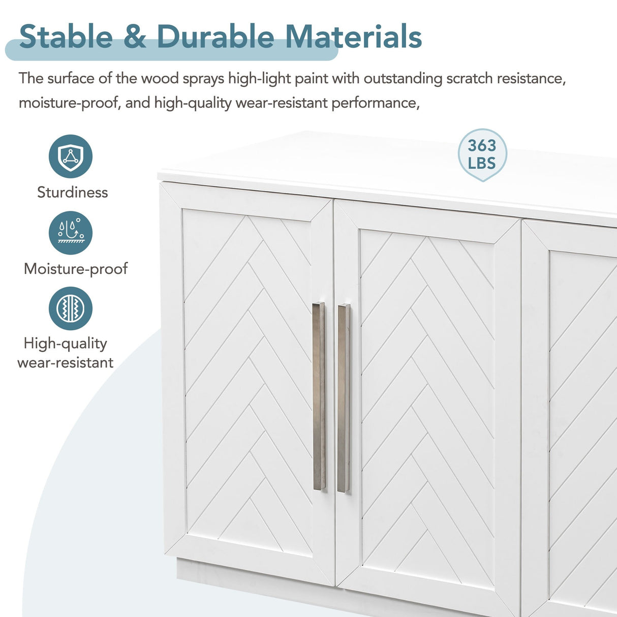 Sideboard Buffet Cabinet with 4 Doors and Shelves and Silver Handles