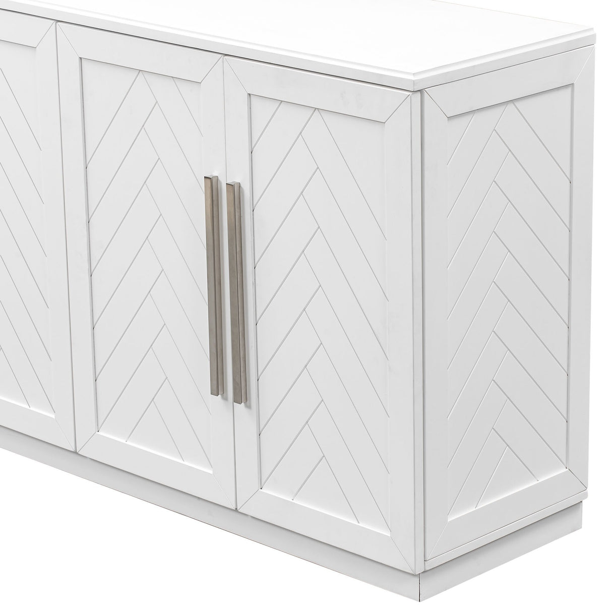 Sideboard Buffet Cabinet with 4 Doors and Shelves and Silver Handles