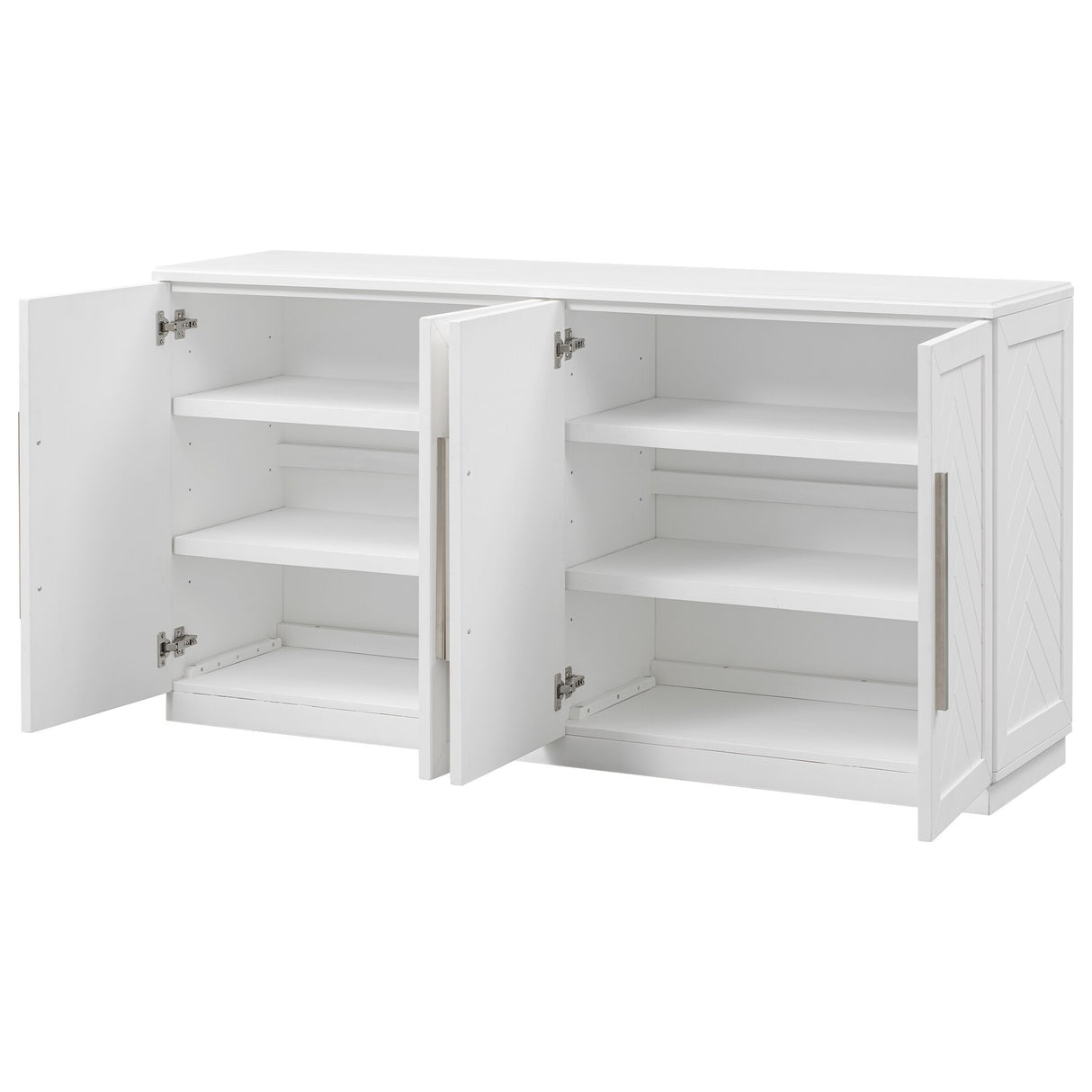 Sideboard Buffet Cabinet with 4 Doors and Shelves and Silver Handles