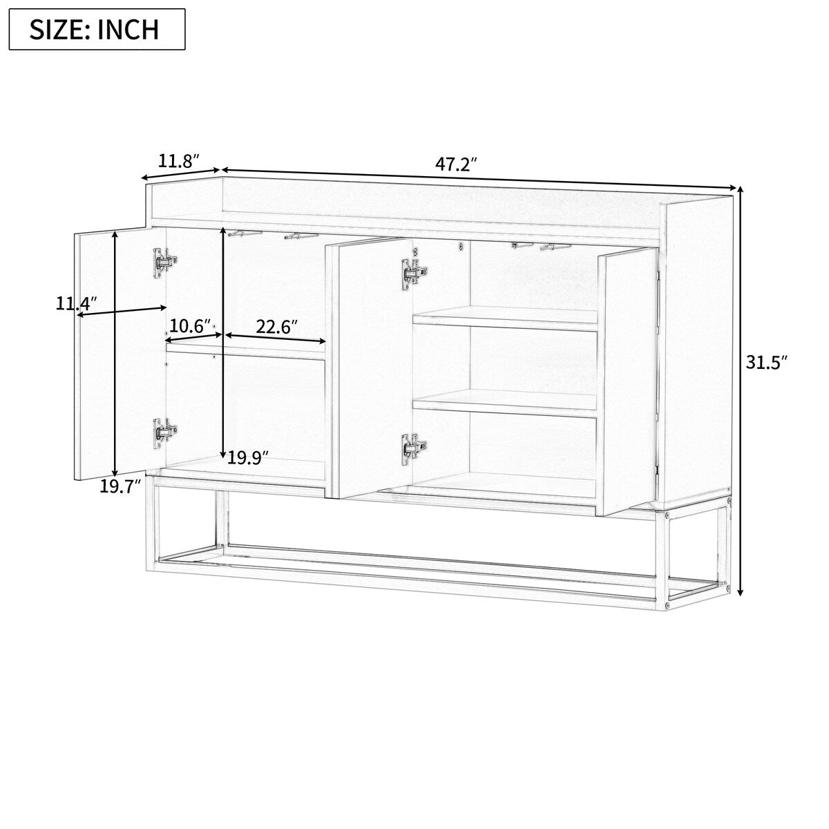 Sideboard Buffet Cabinet with Large Storage Space - 60"L x 15.7"W x 33.8"H
