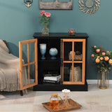 Sideboard Buffet Cabinet, Accent Wood Display Storage Cabinet with Glass Double Doors and Adjustable Shelves