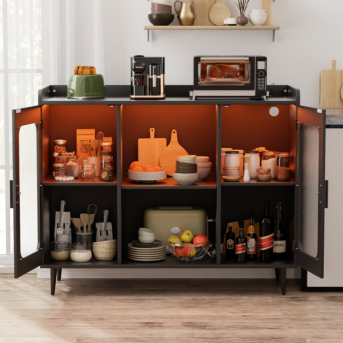 Sideboard Buffet Industrial Bar Cabinet with Wine Holder