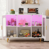 Liquor Cabinet Bar with Power Outlet and LED Light, Wine Buffet Sideboard with Wine and Glasses Rack