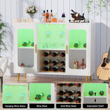Liquor Cabinet Bar with Power Outlet and LED Light, Wine Buffet Sideboard with Wine and Glasses Rack