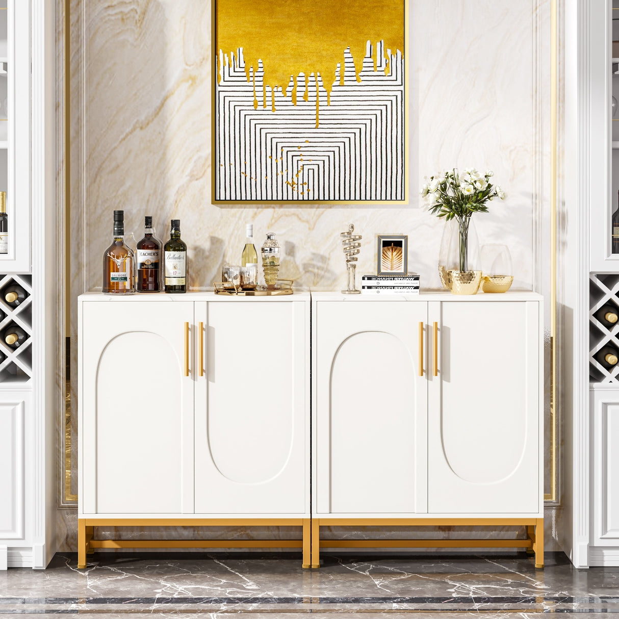 Sideboard Buffet Storage Cabinet Set with Door for Kitchen Dining Room, Accent Cabinet for Living Room