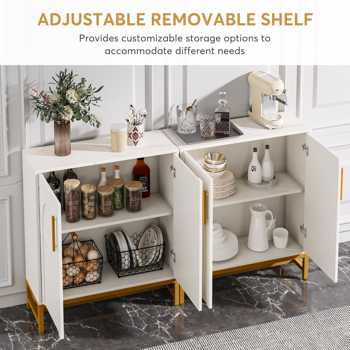 Sideboard Buffet Storage Cabinet Set with Door for Kitchen Dining Room, Accent Cabinet for Living Room