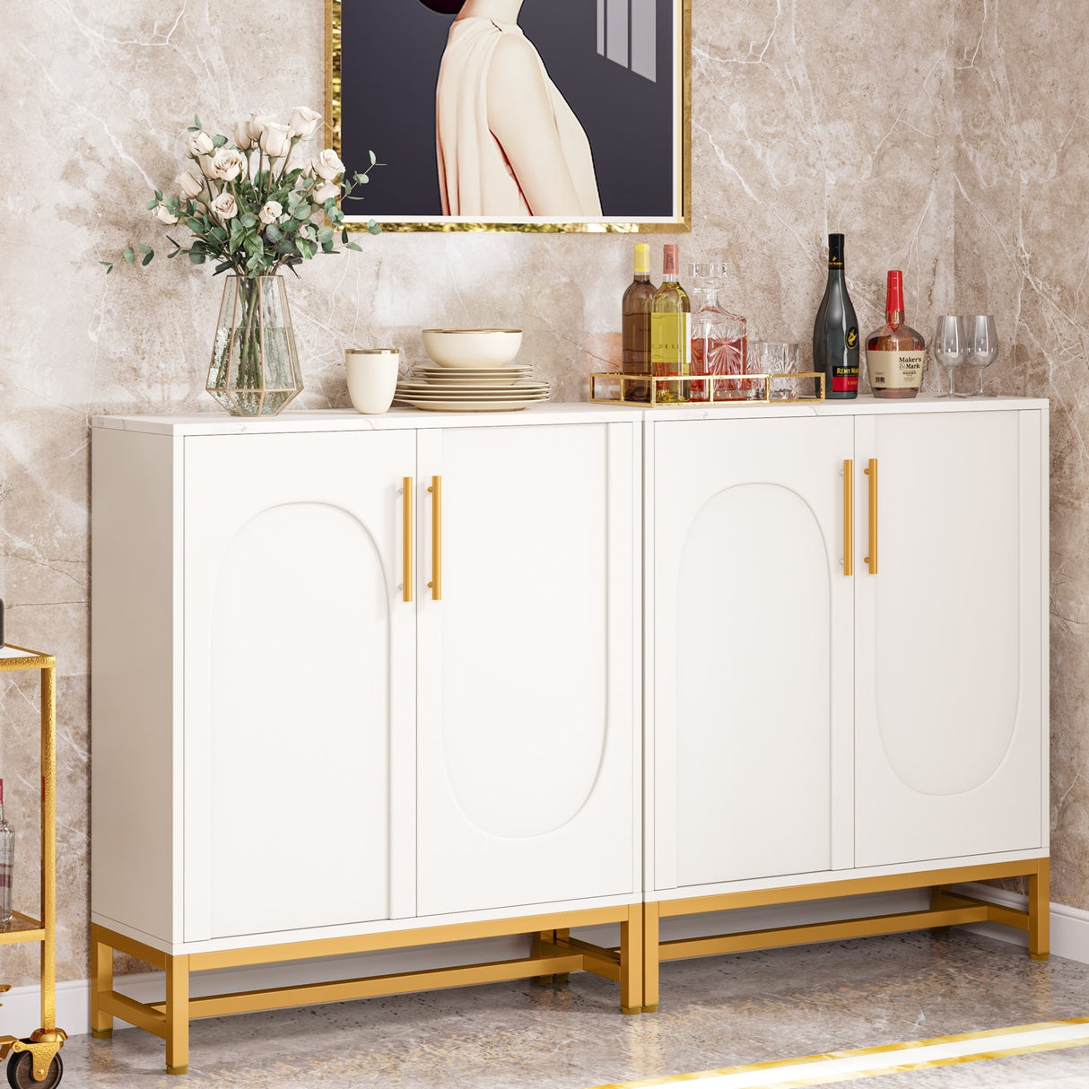 Sideboard Buffet Storage Cabinet Set with Door for Kitchen Dining Room, Accent Cabinet for Living Room