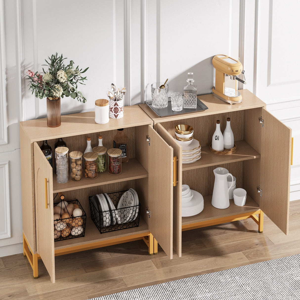 Sideboard Buffet Storage Cabinet Set with Door for Kitchen Dining Room, Accent Cabinet for Living Room