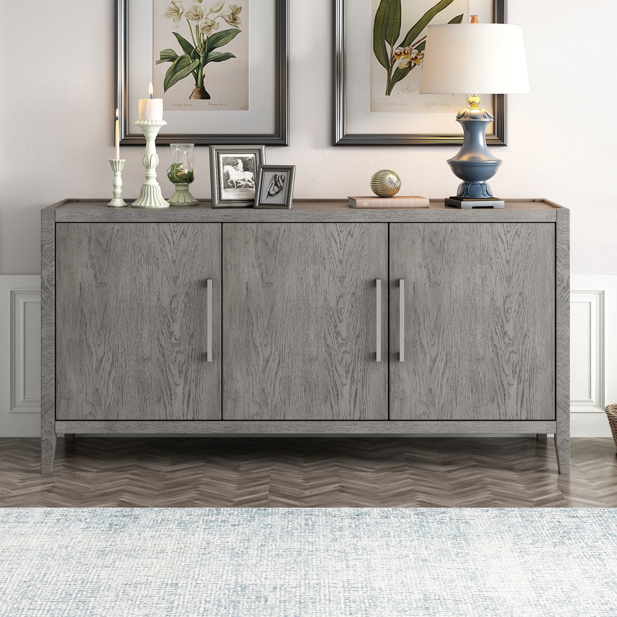Sideboard Wooden Cabinet with 3 Metal handles and 3 Doors