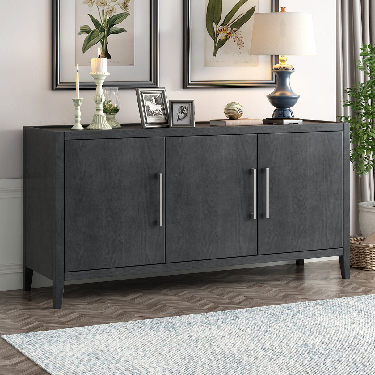 Sideboard Wooden Cabinet with 3 Metal handles and 3 Doors