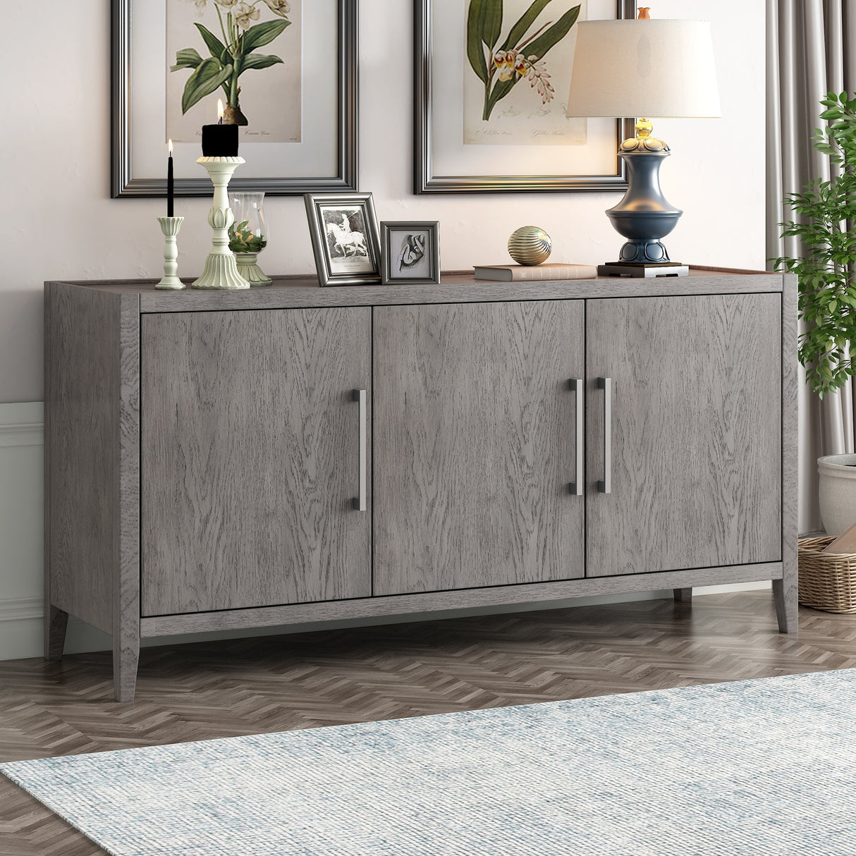 Sideboard Wooden Cabinet with 3 Metal handles and 3 Doors