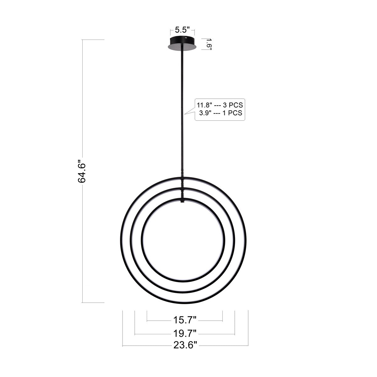 Sidley 3-Ring Integrated LED Chandelier for Dining/Living Room, Foyer, Office