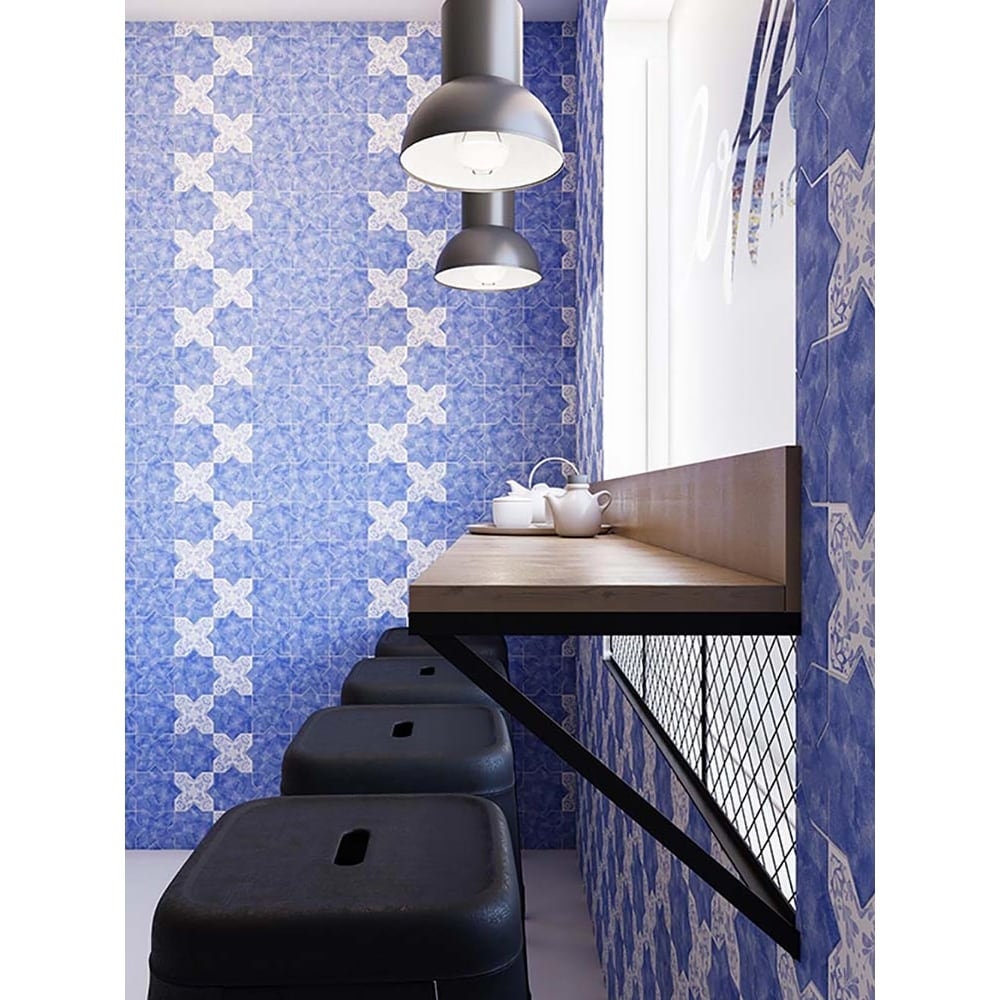 Siena 5.35 in. x 5.35 in. Matte Blue Ceramic Cross-Shaped Deco Wall and Floor Tile (5.37 sq. ft./case) (27-pack)