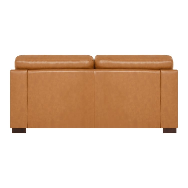 Genuine Leather Square Arm Loveseat Sofa with Sturdy Block Legs - Luxurious Comfort Goose Feather Cushion