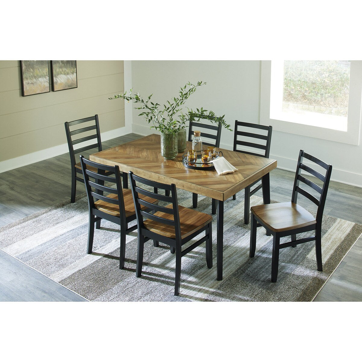 Signature Design by Ashley Blondon Black/Brown Dining Table and 6 Chairs (Set of 7)