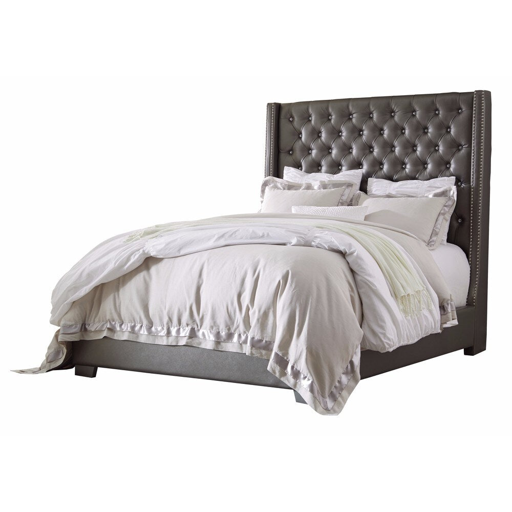 Signature Design by Ashley Coralayne Tufted Grey Faux Leather Upholstered Bed