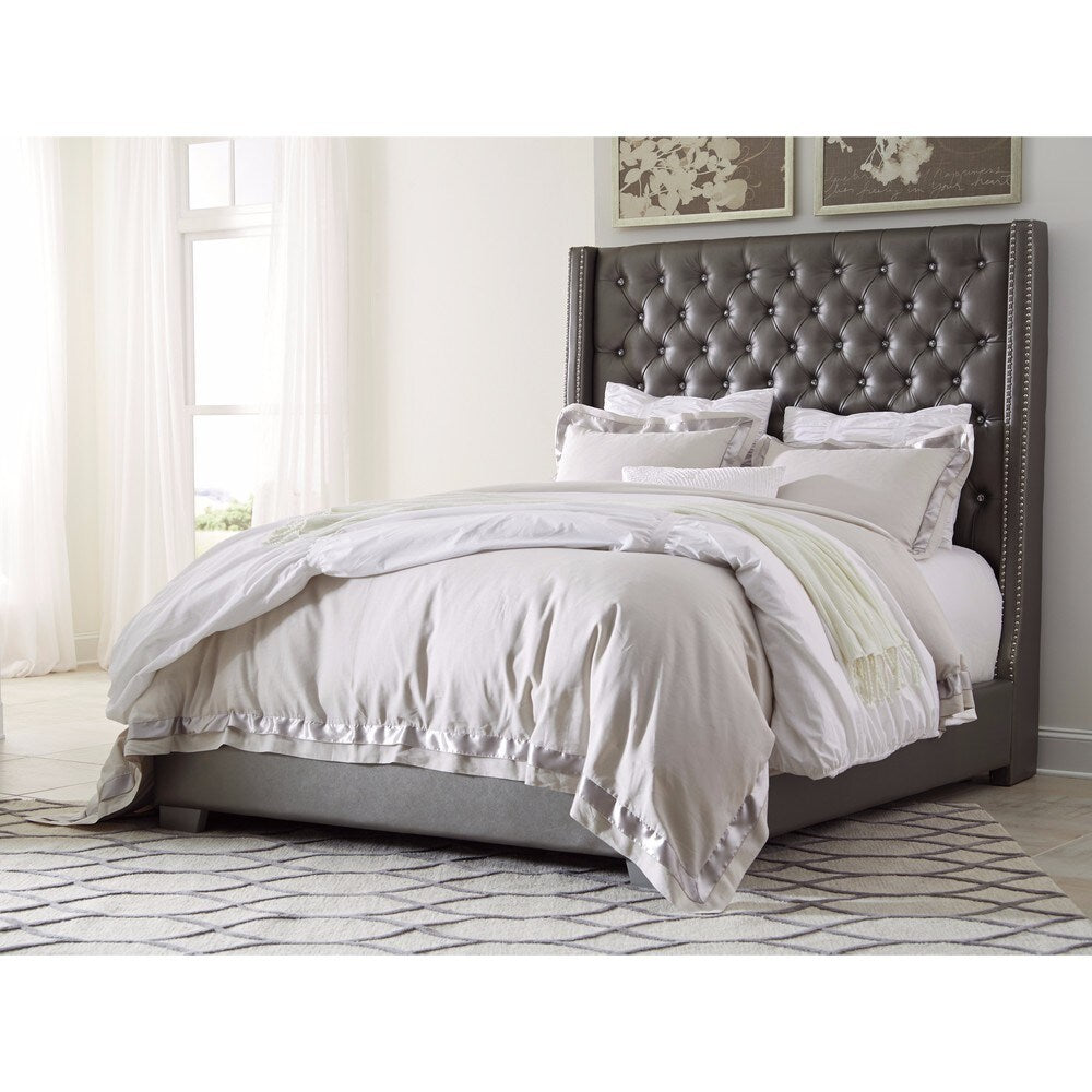 Signature Design by Ashley Coralayne Tufted Grey Faux Leather Upholstered Bed