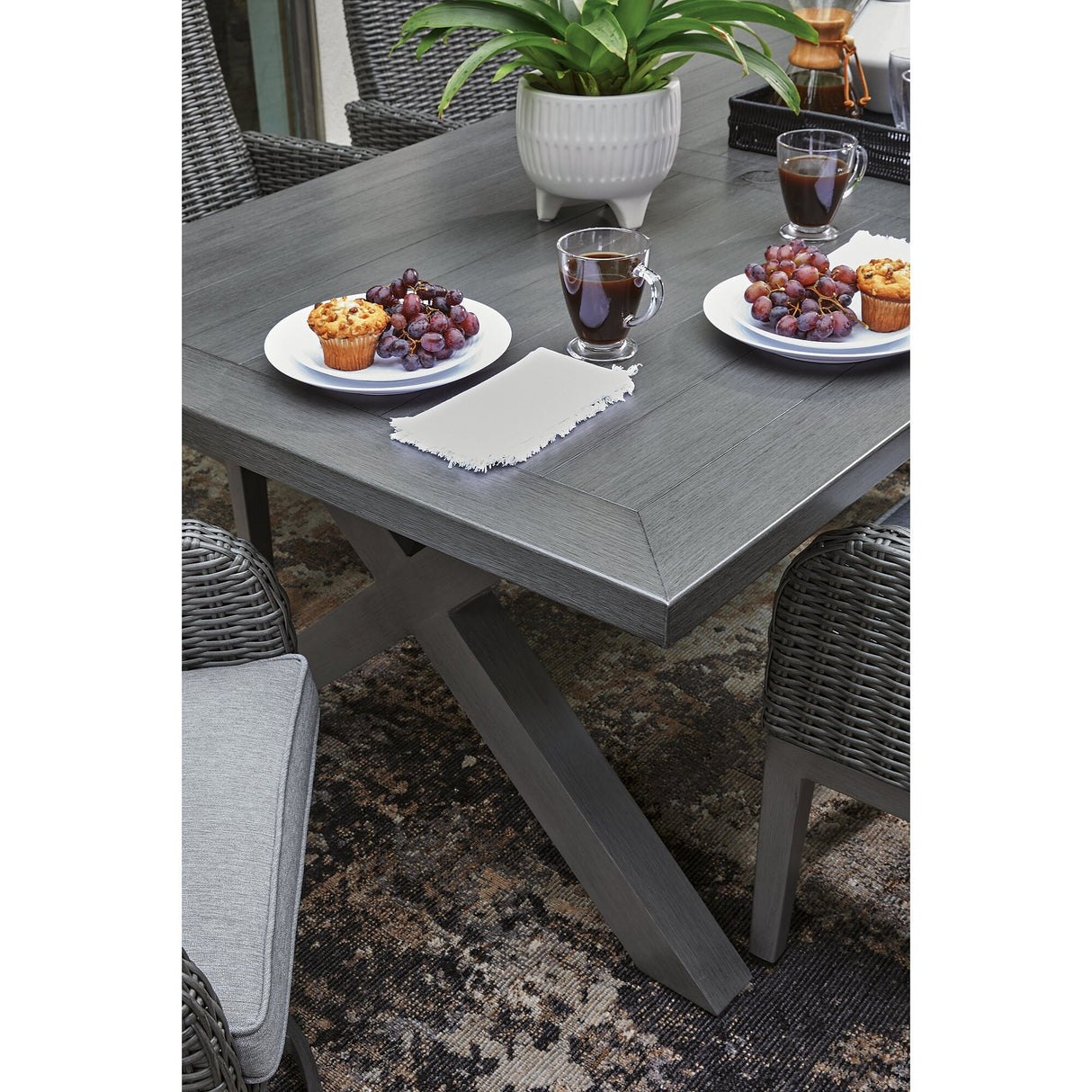 Signature Design by Ashley Elite Park Outdoor Dining Table with Umbrella Option - 80"W x 42"D x 29"H