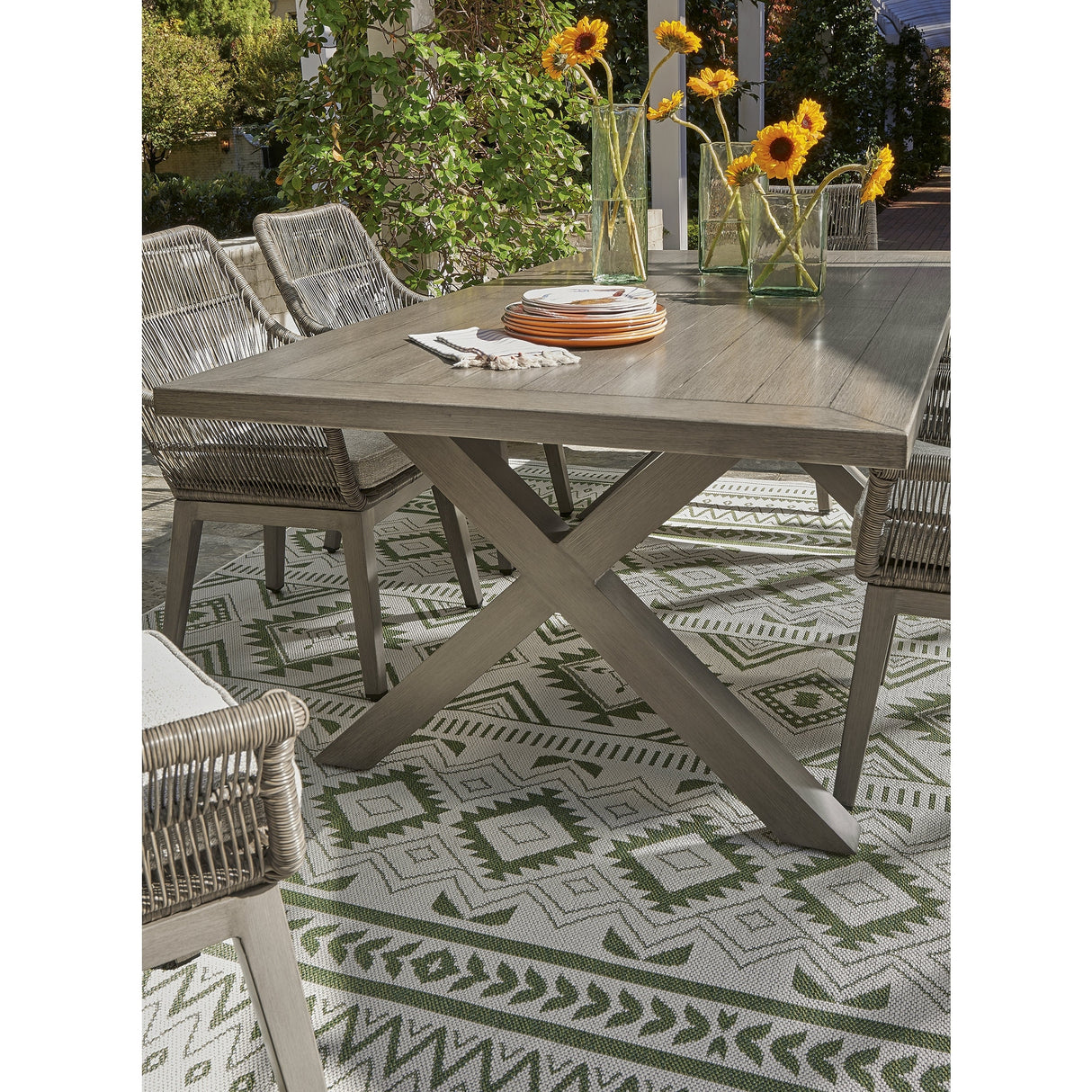 Signature Design by Ashley Elite Park Outdoor Dining Table with Umbrella Option - 80"W x 42"D x 29"H