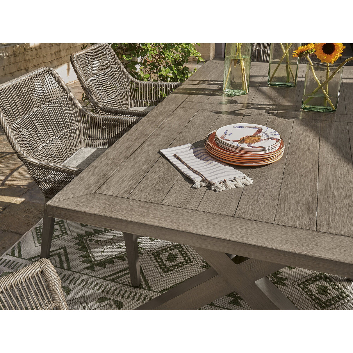 Signature Design by Ashley Elite Park Outdoor Dining Table with Umbrella Option - 80"W x 42"D x 29"H