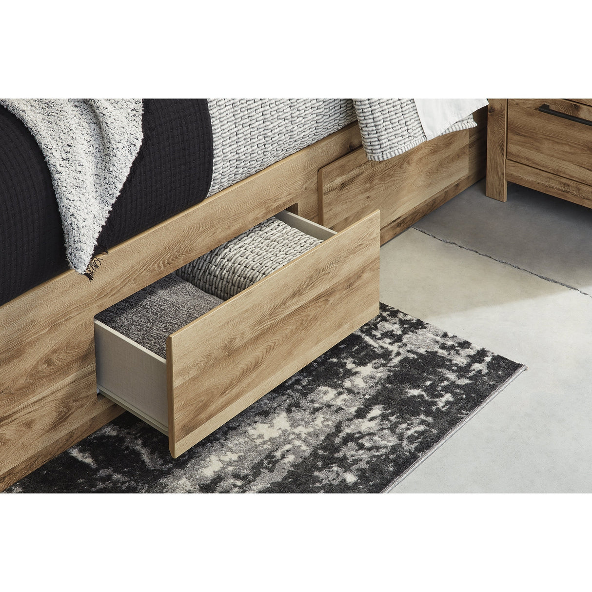 Signature Design by Ashley Hyanna Tan Brown Storage Bed with 2 Under Bed Storage Drawer