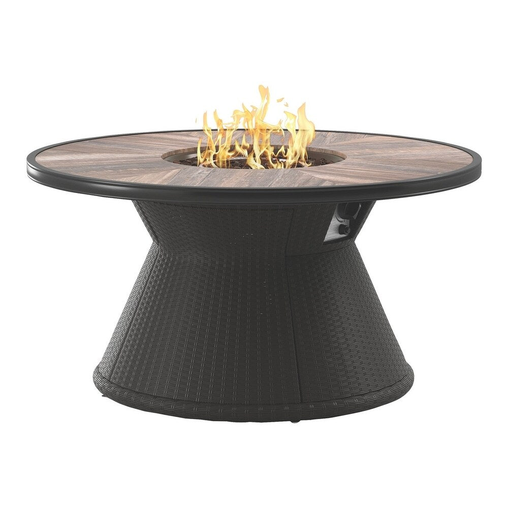 Marsh Creek Outdoor Round Fire Pit Table with Porcelain Top - Brown - 48"W x 48"D x 25"H