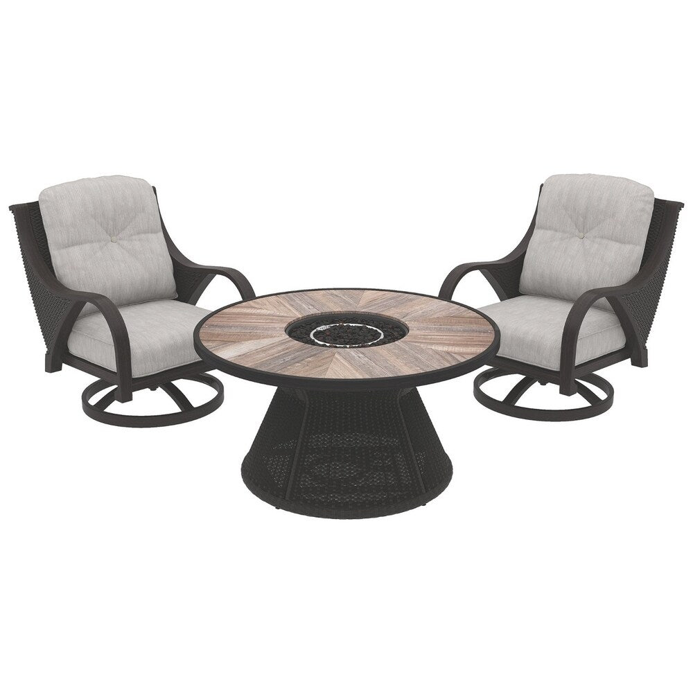 Marsh Creek Outdoor Round Fire Pit Table with Porcelain Top - Brown - 48"W x 48"D x 25"H