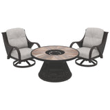 Marsh Creek Outdoor Round Fire Pit Table with Porcelain Top - Brown - 48"W x 48"D x 25"H