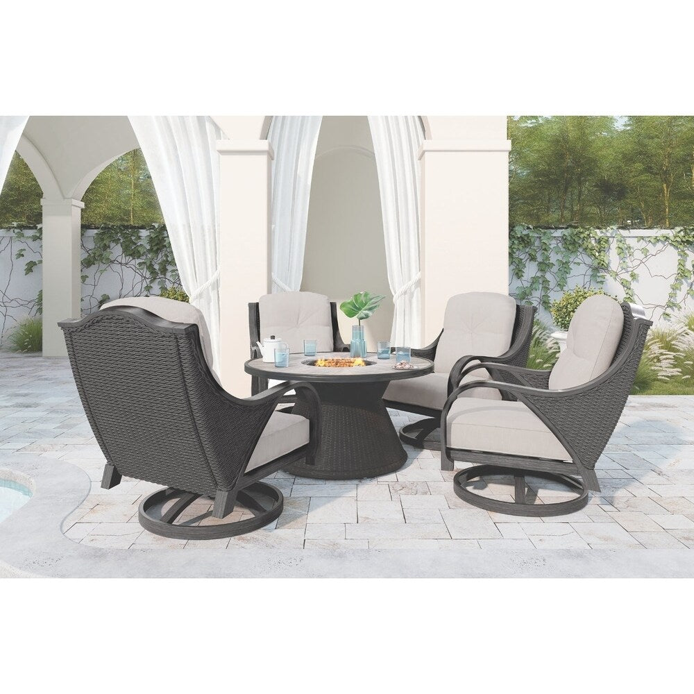 Marsh Creek Outdoor Round Fire Pit Table with Porcelain Top - Brown - 48"W x 48"D x 25"H