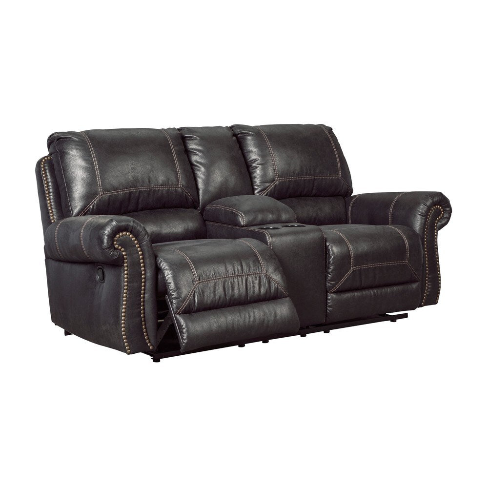 Signature Design by Ashley Milhaven Black Reclining Loveseat with Console