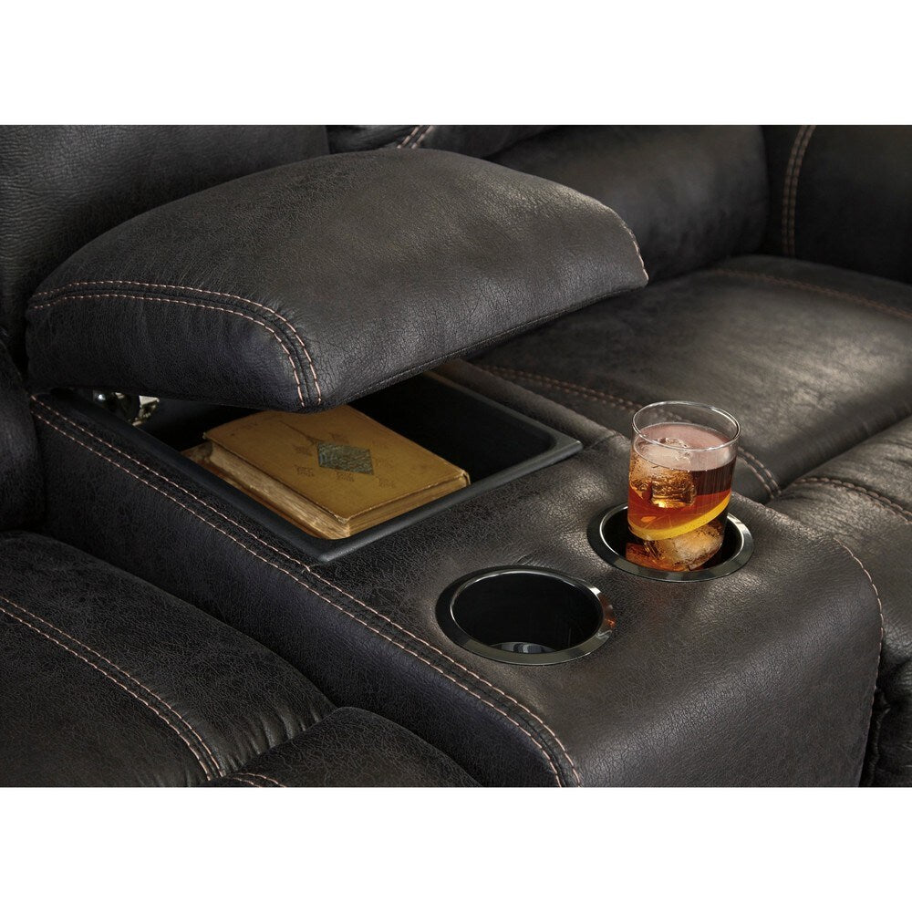 Signature Design by Ashley Milhaven Black Reclining Loveseat with Console