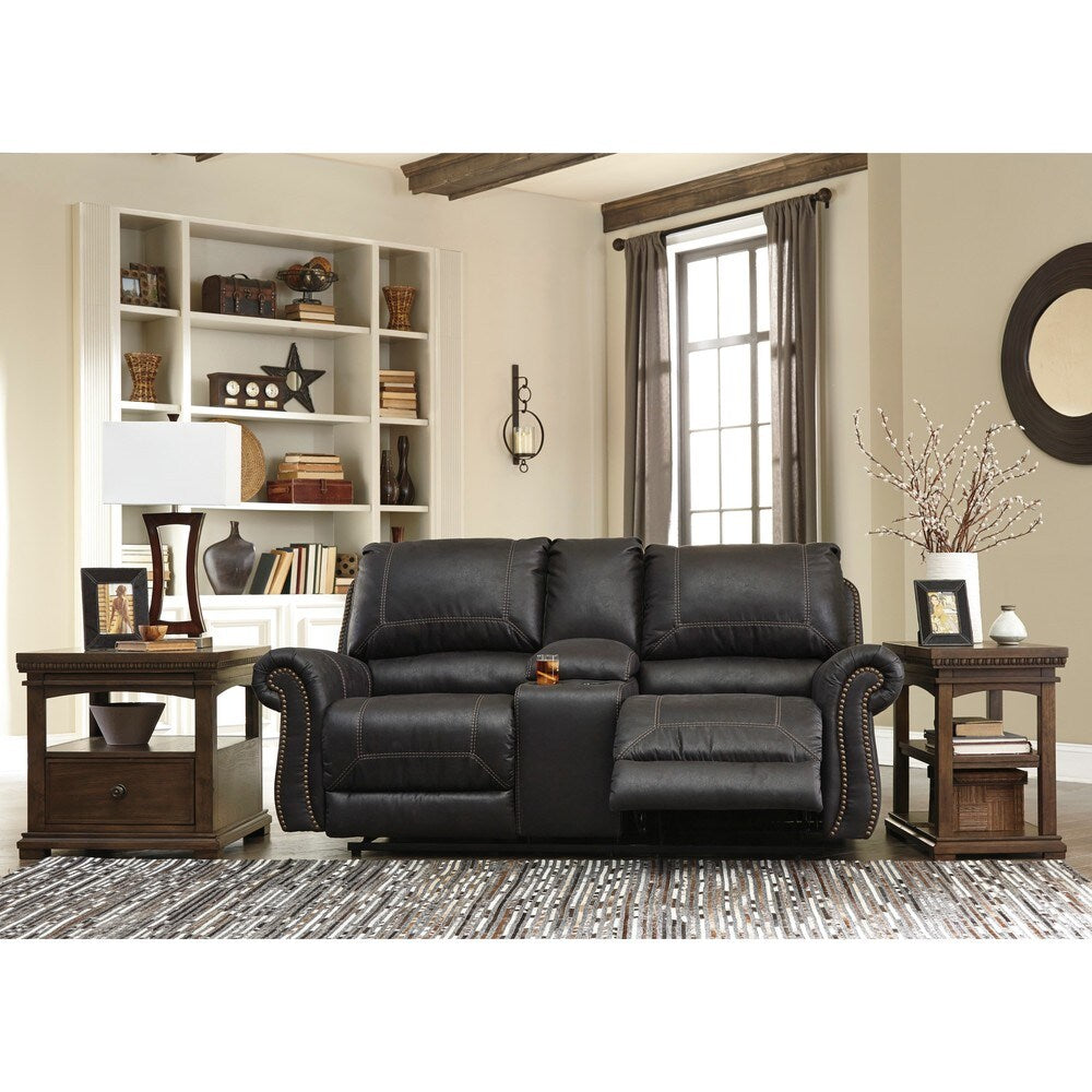 Signature Design by Ashley Milhaven Black Reclining Loveseat with Console