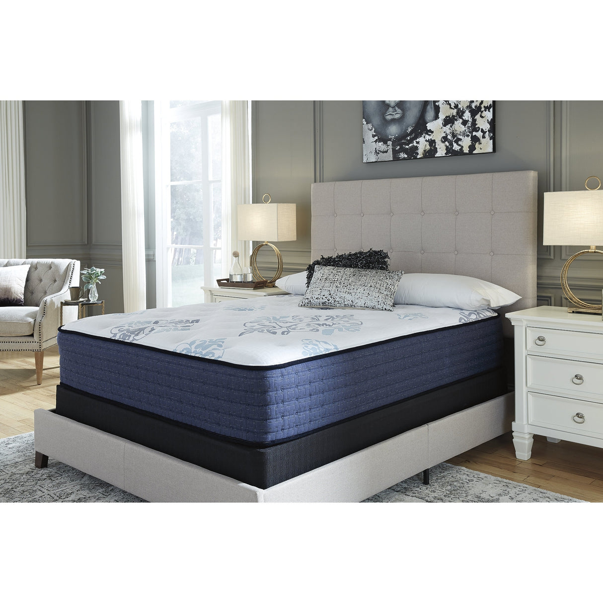 Signature Design by Ashley Mt Dana Firm White/Blue 2-Piece Mattress Package