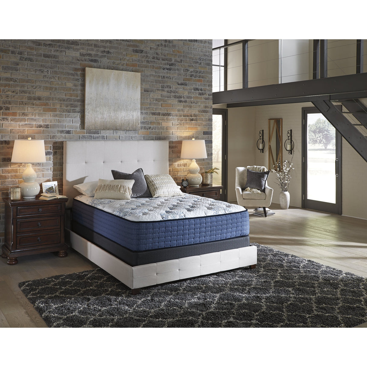 Signature Design by Ashley Mt Dana Firm White/Blue 2-Piece Mattress Package