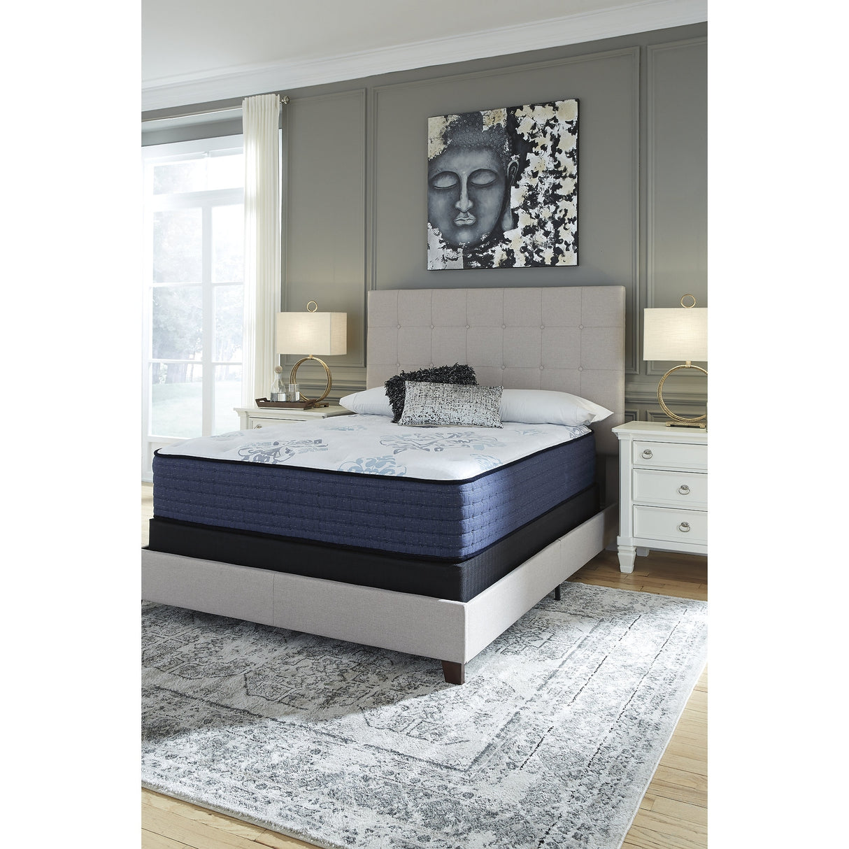 Signature Design by Ashley Mt Dana Firm White/Blue 2-Piece Mattress Package