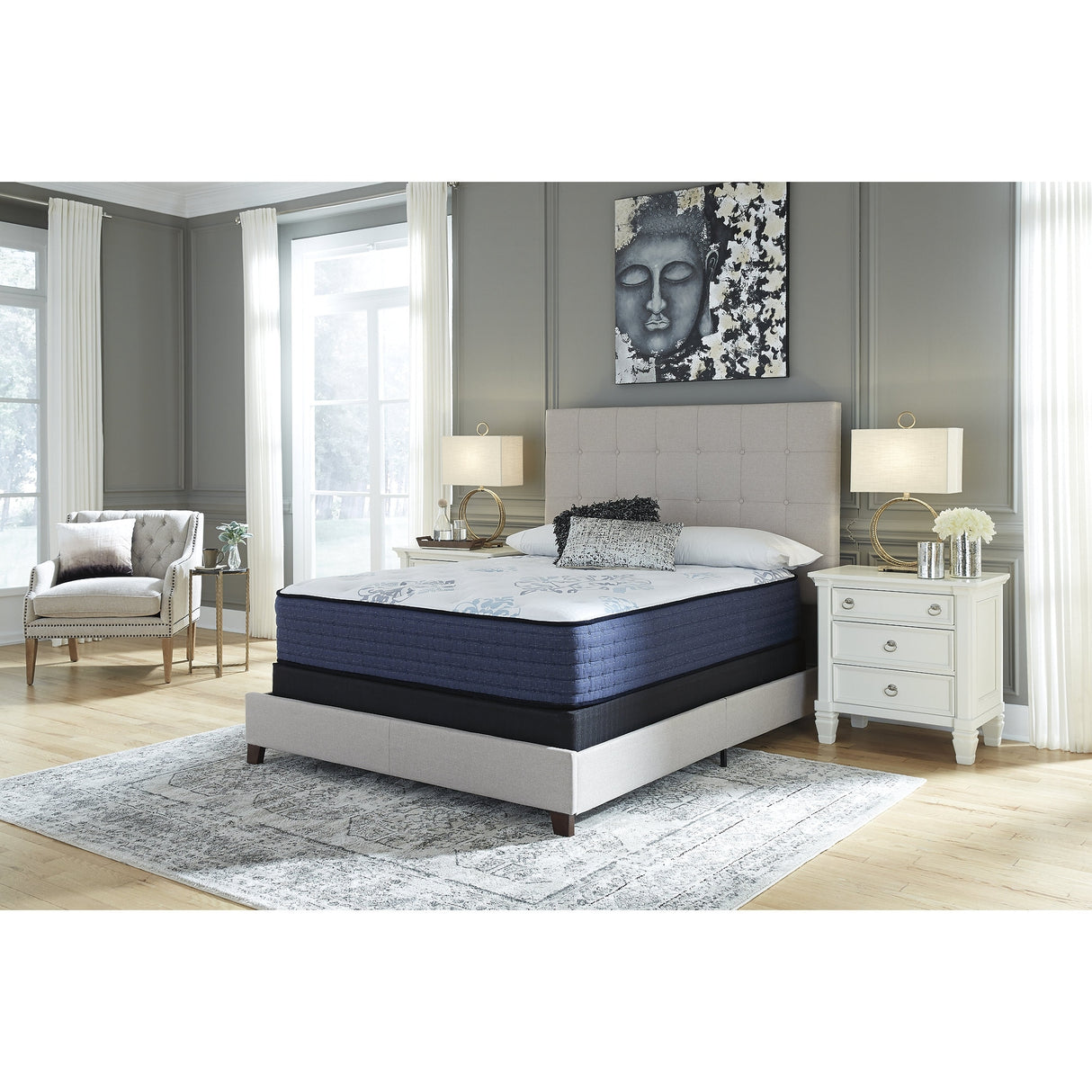Signature Design by Ashley Mt Dana Firm White/Blue 2-Piece Mattress Package