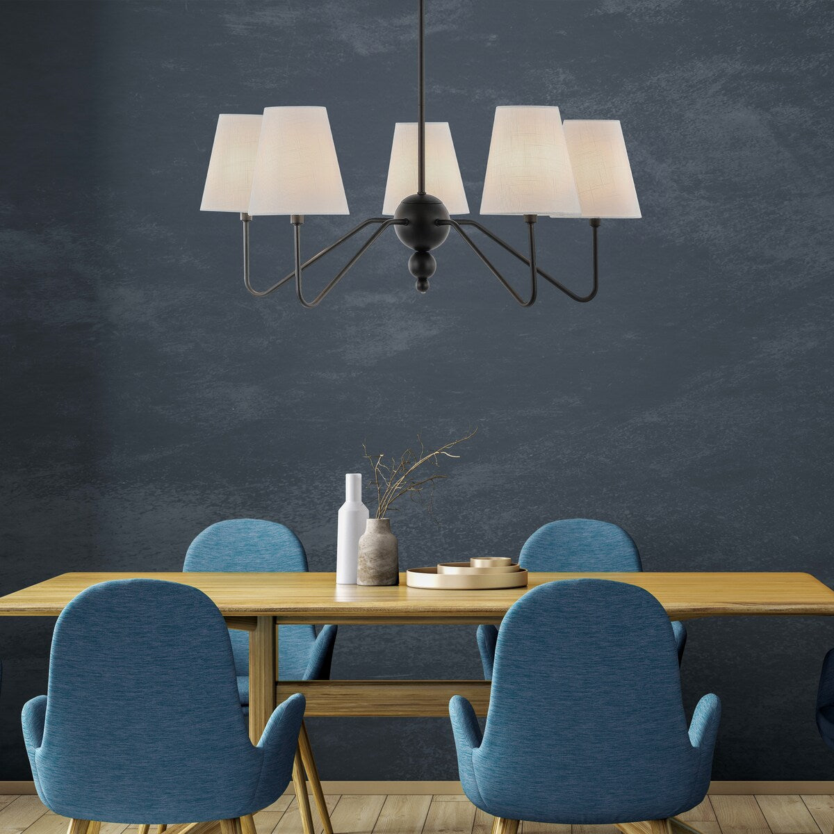 Signe 32" 5-Light Classic Minimalist Iron Inverted Gourd LED Chandelier, Black by JONATHAN Y