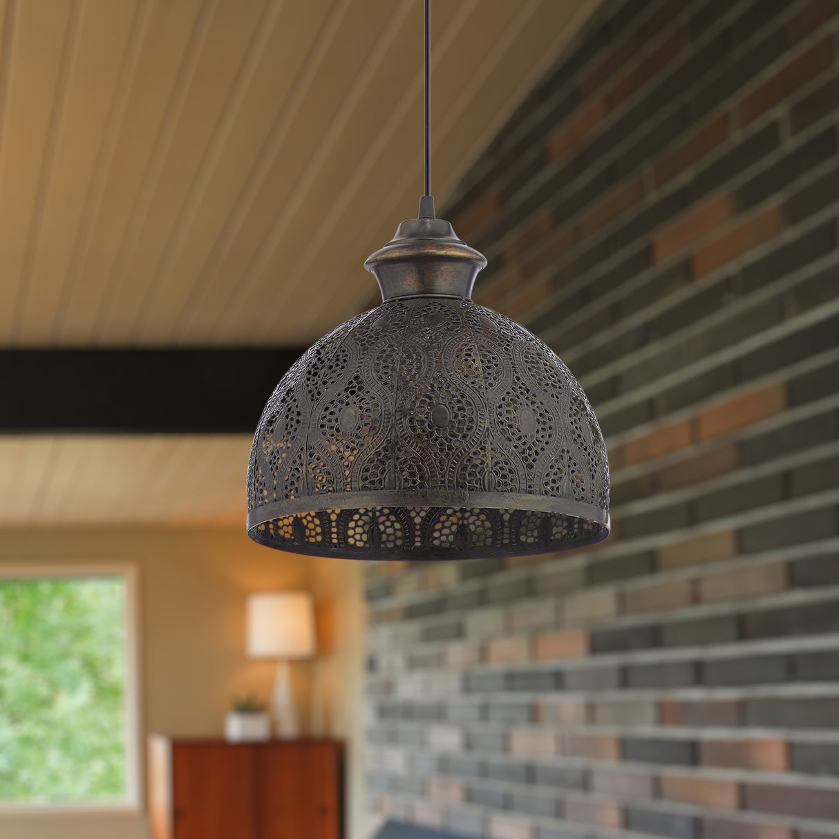 Sigrid River of Goods Antique Bronze Metal Bowl-Shade Pendant Lamp - 11" x 11" x 11.25/70.25"