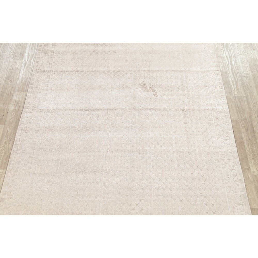 Silk Modern Geometric Oriental Area Rug Handmade All-Over Carpet - 7'8" x 9'9"