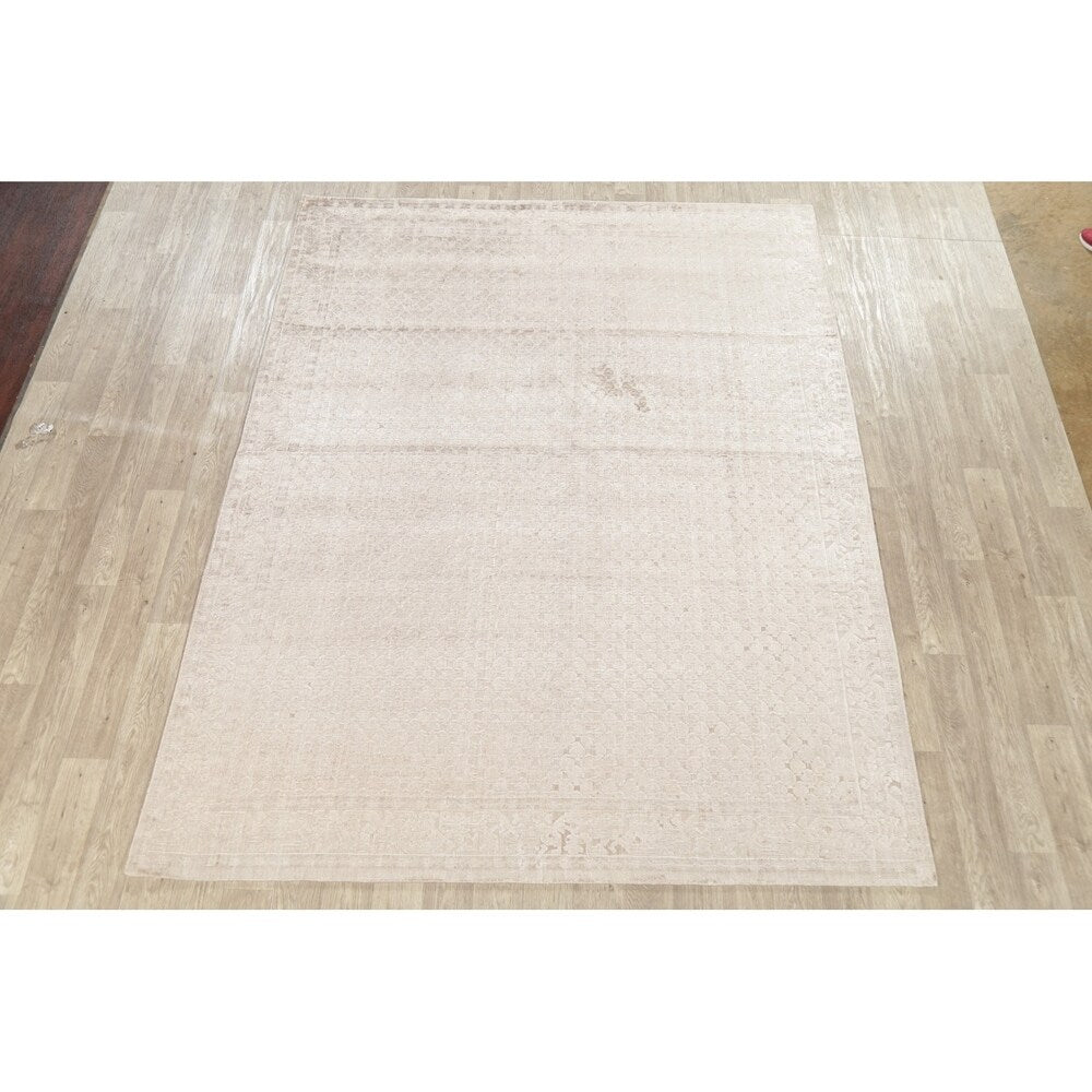 Silk Modern Geometric Oriental Area Rug Handmade All-Over Carpet - 7'8" x 9'9"
